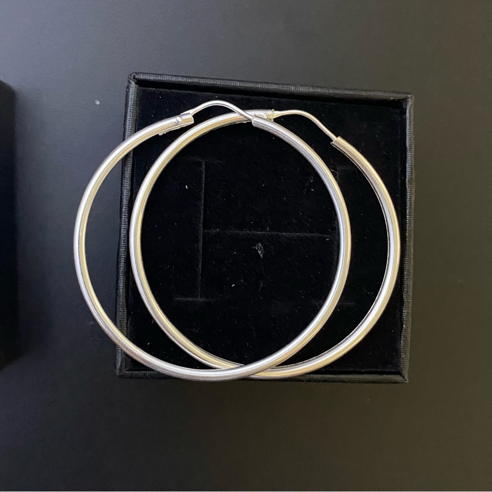 925 Sterling Silver Small Hoop Earrings 40mm Arracadas chicas Plata Ley 925